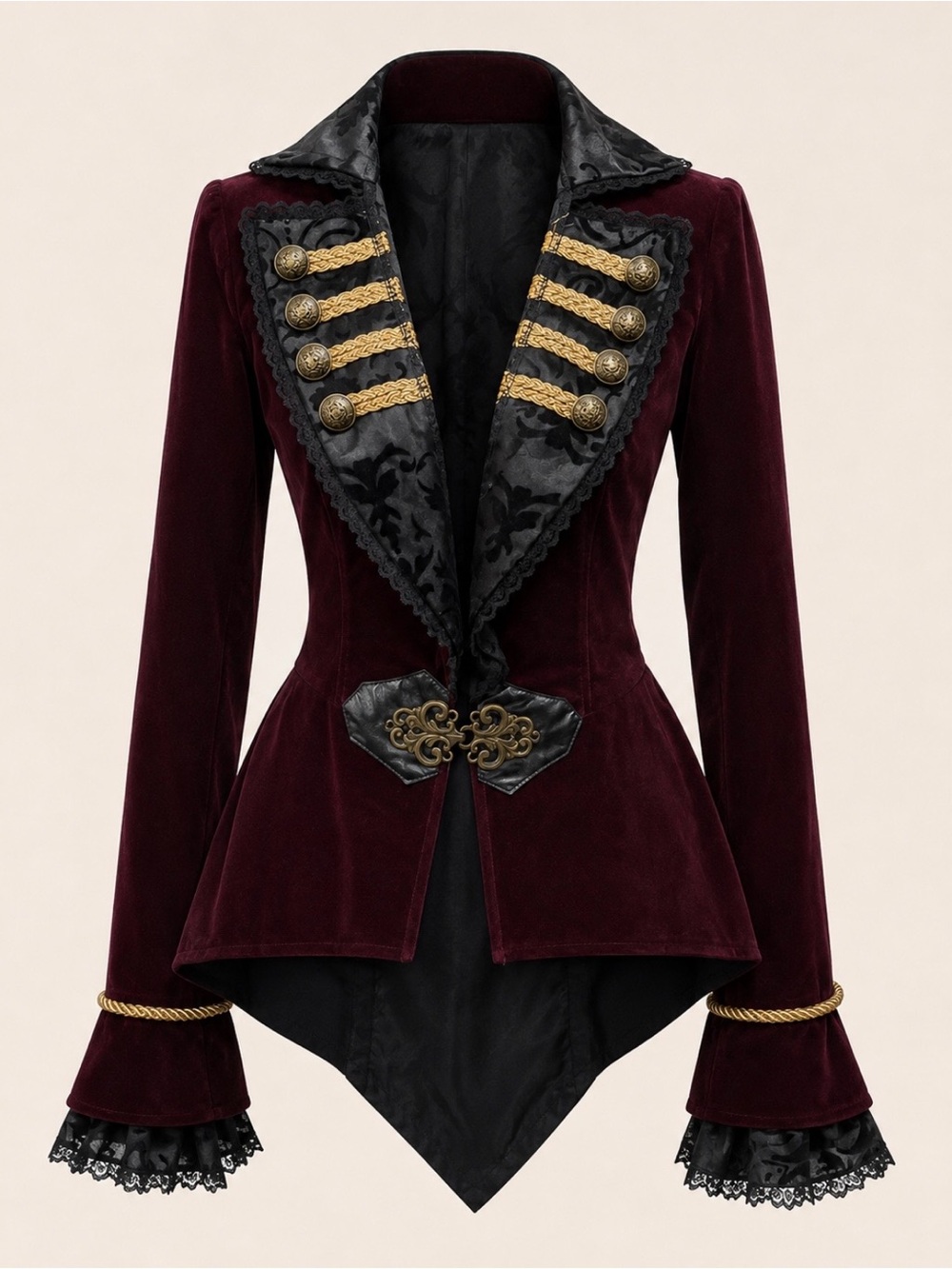 Halloween Spirit Pirate Deluxe Steampunk Costume Sz M Burgundy Vampire Goth Lace